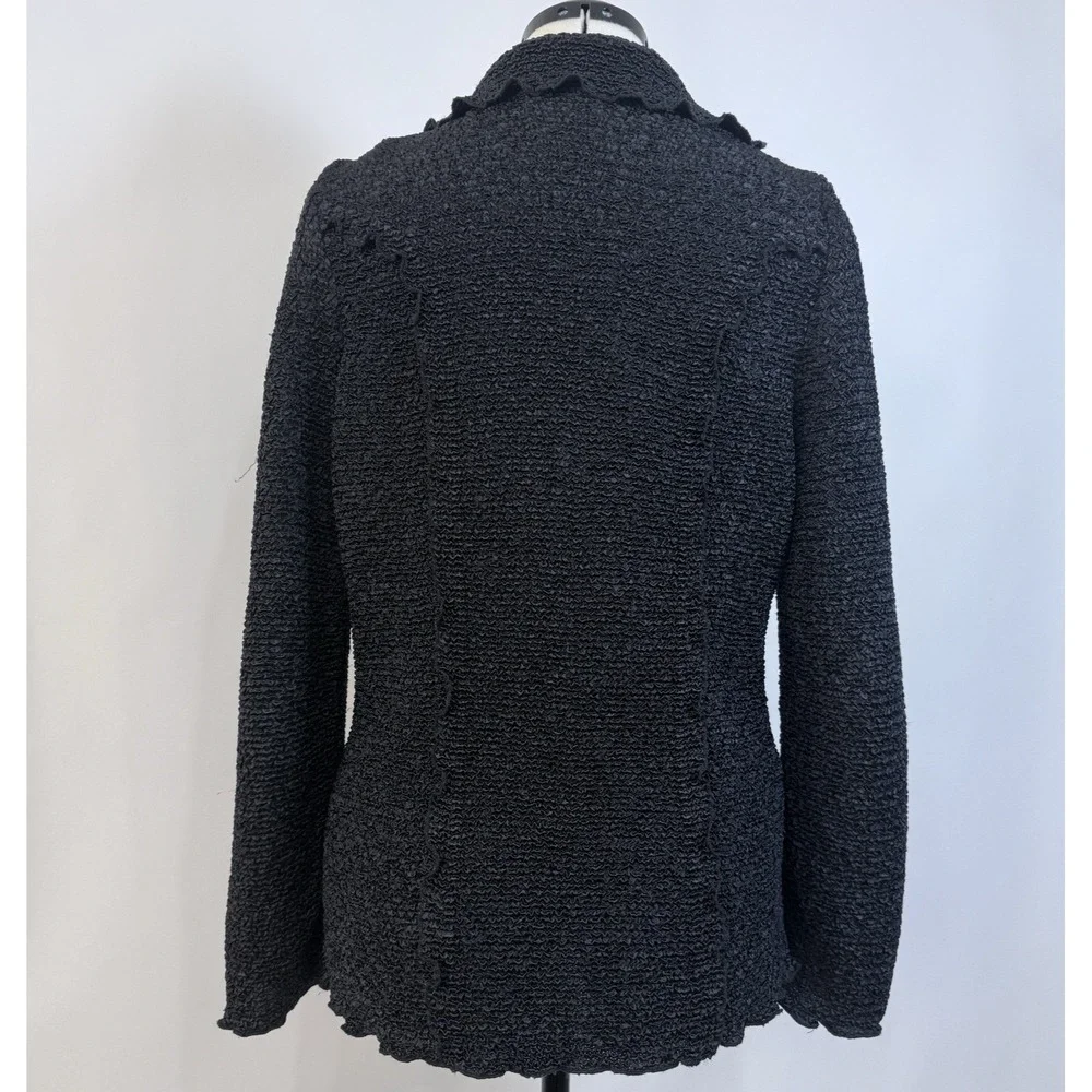 Vintage Blazer Jacket Womens‎ L Black Crinkle Texture Lettuce Ruffle Stretchy